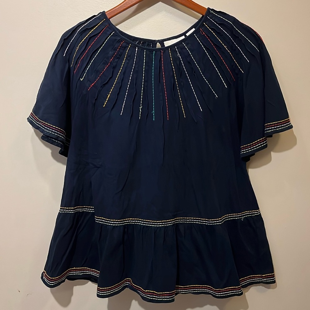 Dark blue with rainbow stitching and drop hem MAEVE sz L
